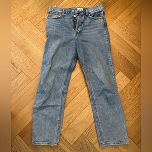 Denim Forum High Rise Button Front Straight Denim Jeans